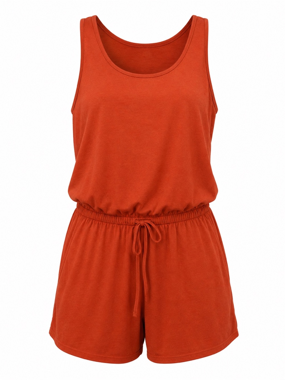 Sleeveless Drawstring Romper | Rust Orange | Size Small